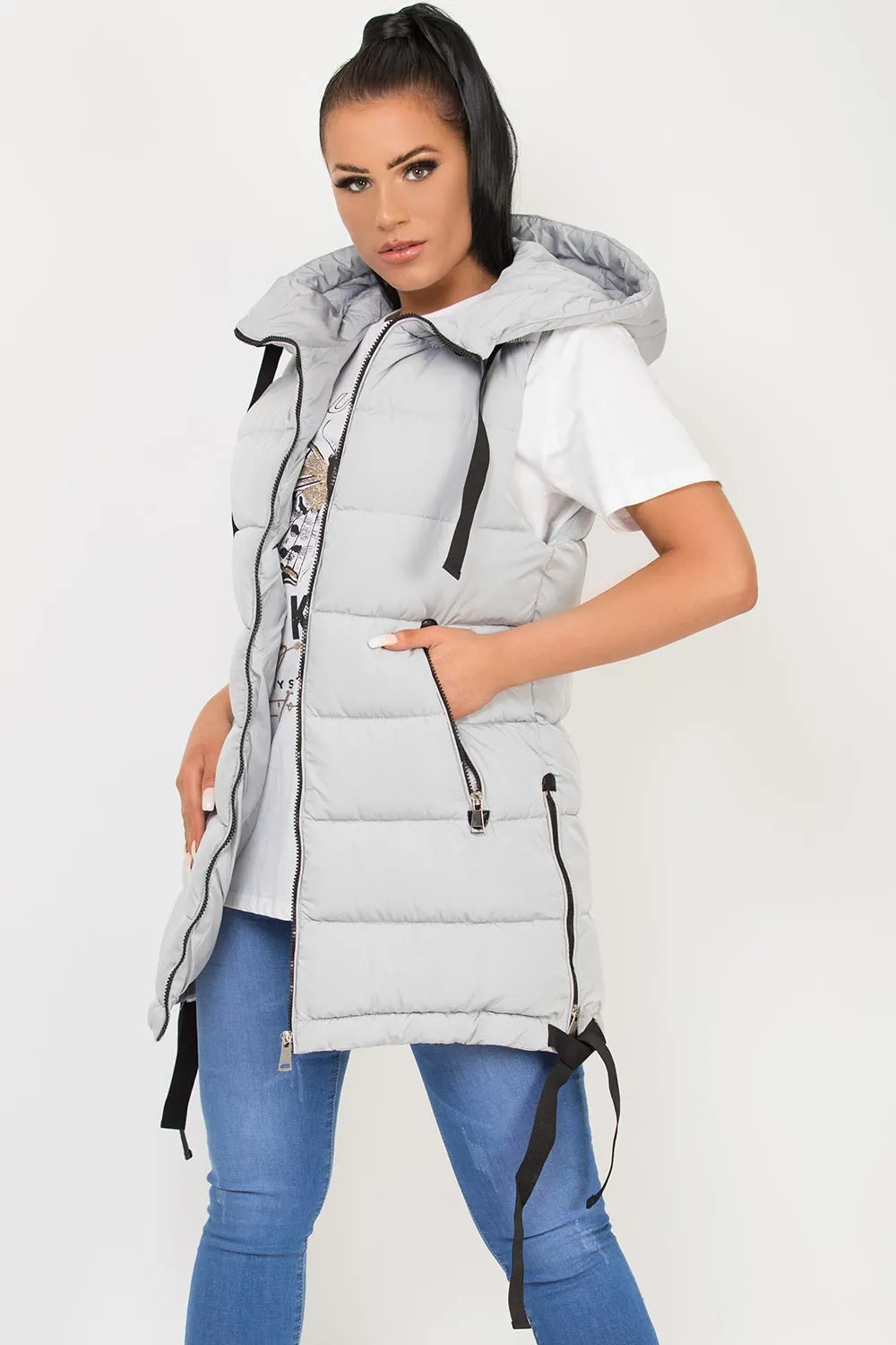 Hooded Puffer Gilet Body Warmer Grey