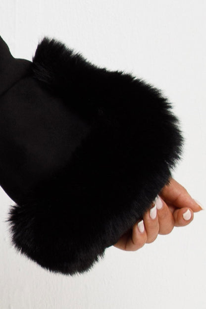 Faux Fur Faux Suede Jacket With Belt Black