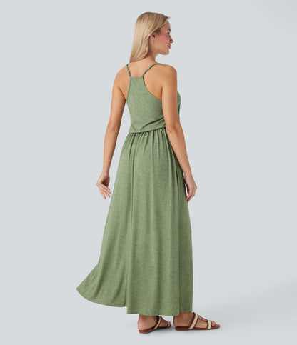 Maxi Flowy Slip Dress with Pockets