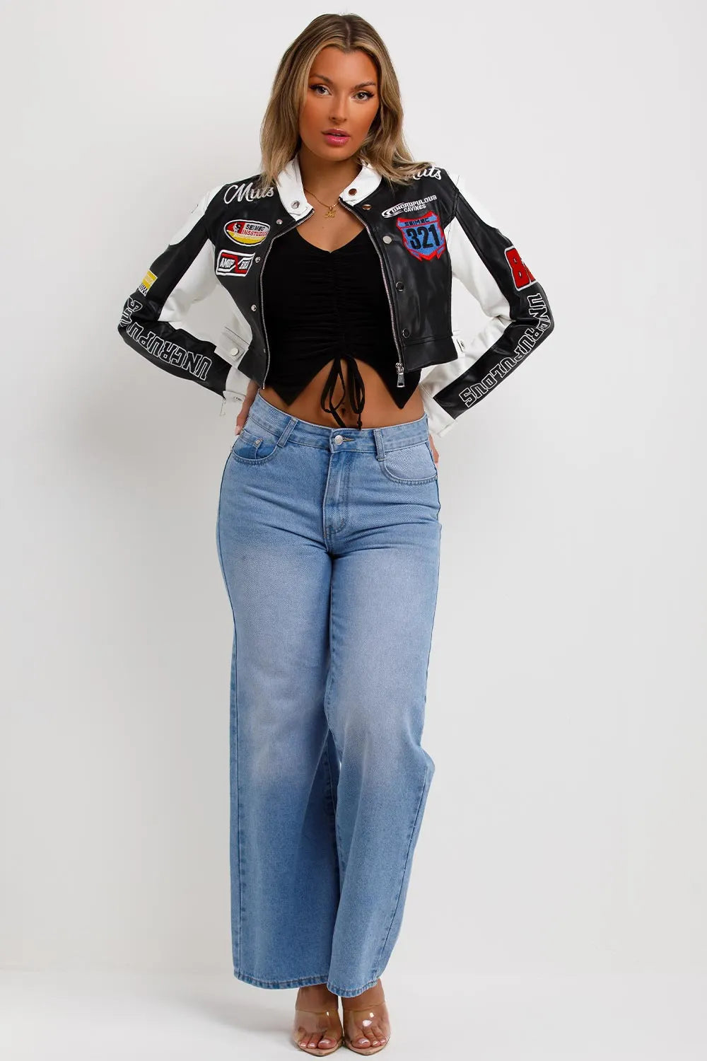 Faux Leather Racer Jacket Black