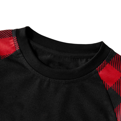 Santa Hat and "2025 Family Christmas" Text Print Black & Red Plaid Christmas Matching Pajamas
