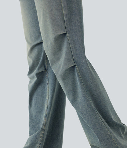 FlexTM Low Rise Adjustable Drawcord Stretchy Knit Casual Parachute Jeans with Multiple Pockets