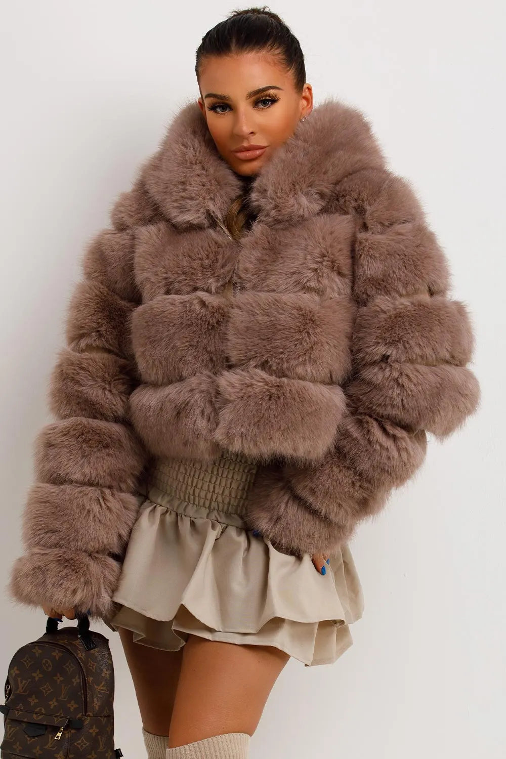 Faux Fur Coat With Hood Tan