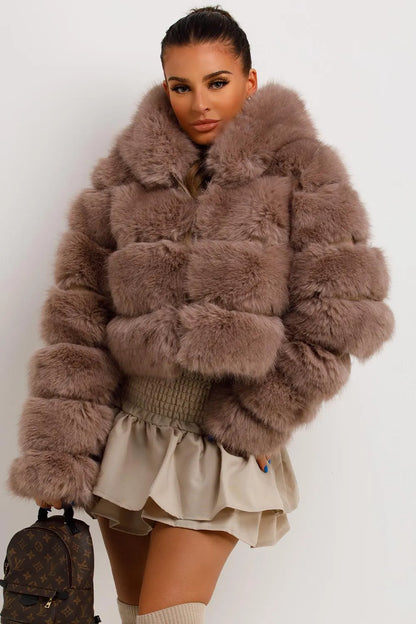 Faux Fur Coat With Hood Tan