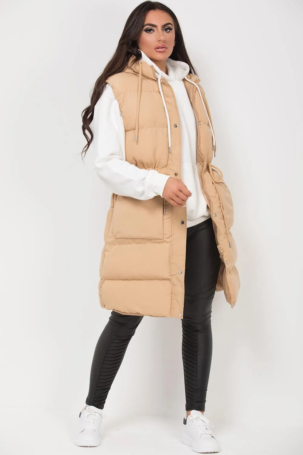 Longline Gilet With Drawstring Waist Stone