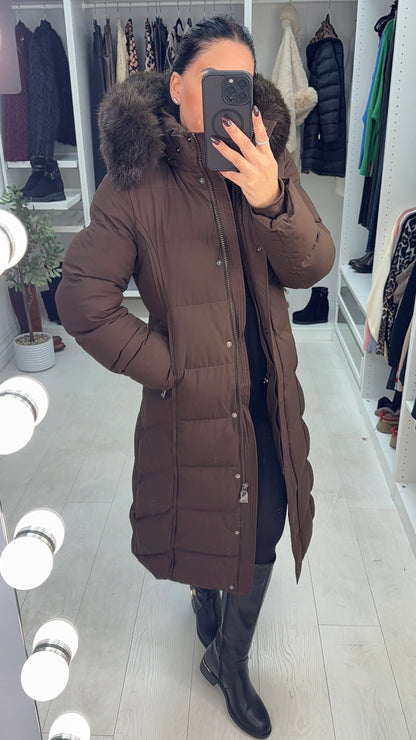 Issie Faux Fur Hooded Longline Padded Coat
