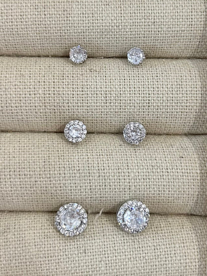 Trio Diamanté Stud Earrings Multi Pack (2 Colours)