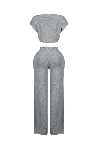 Soda Short Sleeve Crop Top & Pants SET