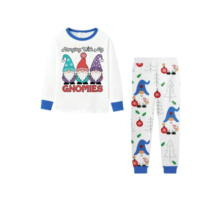 Family Holiday Christmas Blue Sleepwear Set with Christmas Gnome Print