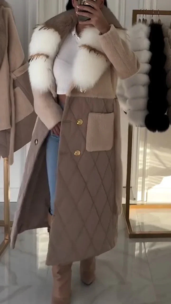 Women Fur Collar Patchwork Casual Coat
