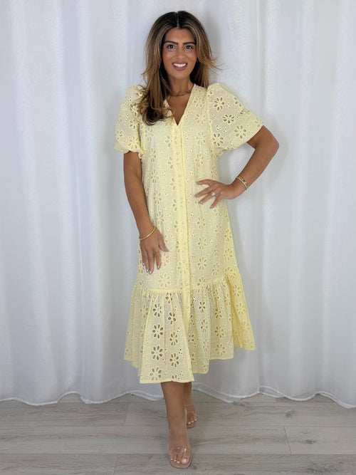Pearl Button Embroidery Anglaise Maxi Dress (2 Colours)