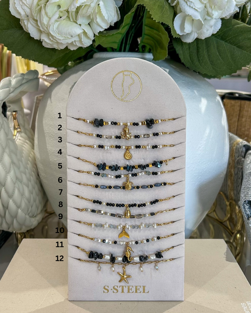 Gold Beaded Navy Anklets (12 Styles)