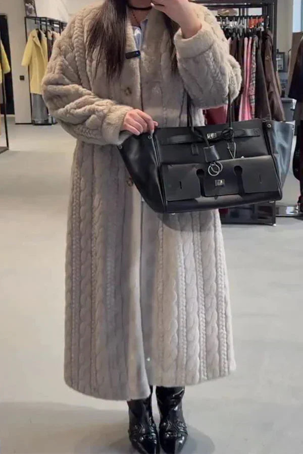 Women Casual Warm Cable-knit Plush Long Cardigan Coat