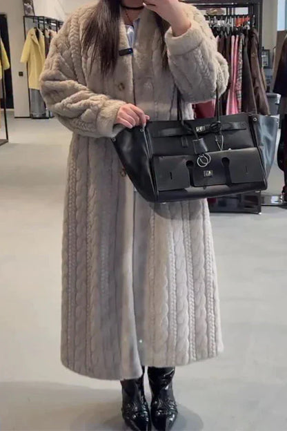 Women Casual Warm Cable-knit Plush Long Cardigan Coat