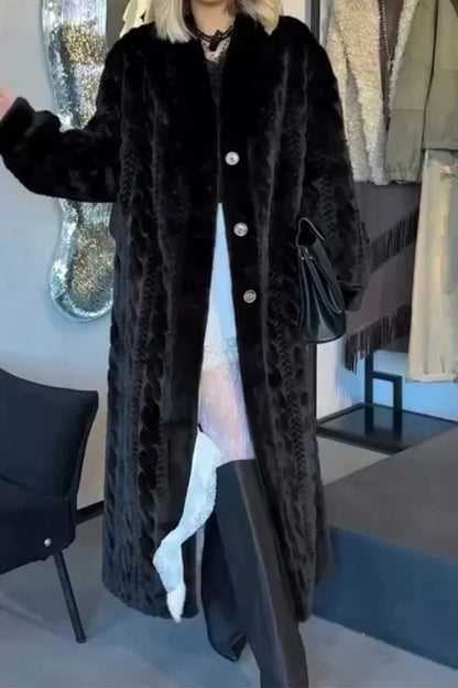Women Casual Warm Cable-knit Plush Long Cardigan Coat
