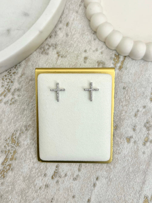 Silver Small Cross Stud Earrings