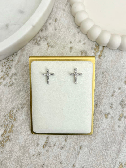 Silver Small Cross Stud Earrings