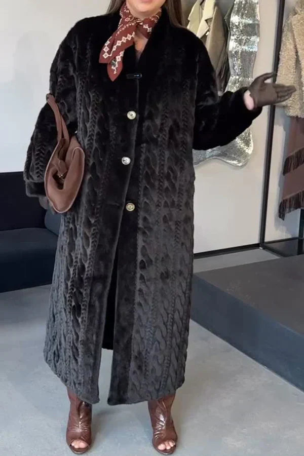 Women Casual Warm Cable-knit Plush Long Cardigan Coat
