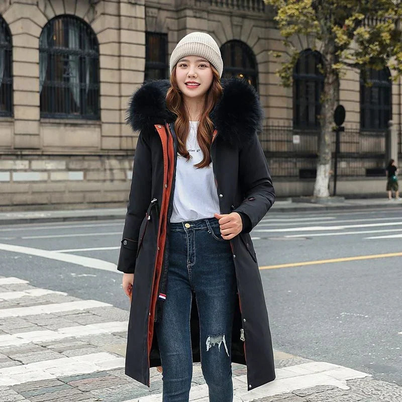 Women's winter parka with hood and fur collar