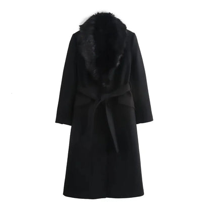 Women's Long Sleeve Lapel Single Breasted Coat with Belt Pocket - Warm Winter & Autumn Outerwear