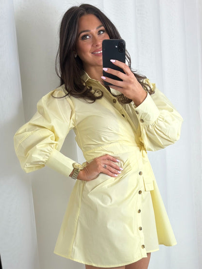 Tie Up Balloon Sleeve Shirt Dress (3 Colours)