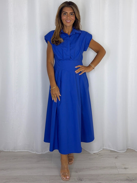 Shoulder Pad Cap Sleeve Midi Dress (7 Colours)