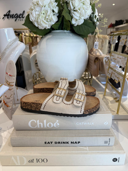 Chunky Cork Sole Double Buckle Stitching Detail Sandal (4 Colours)