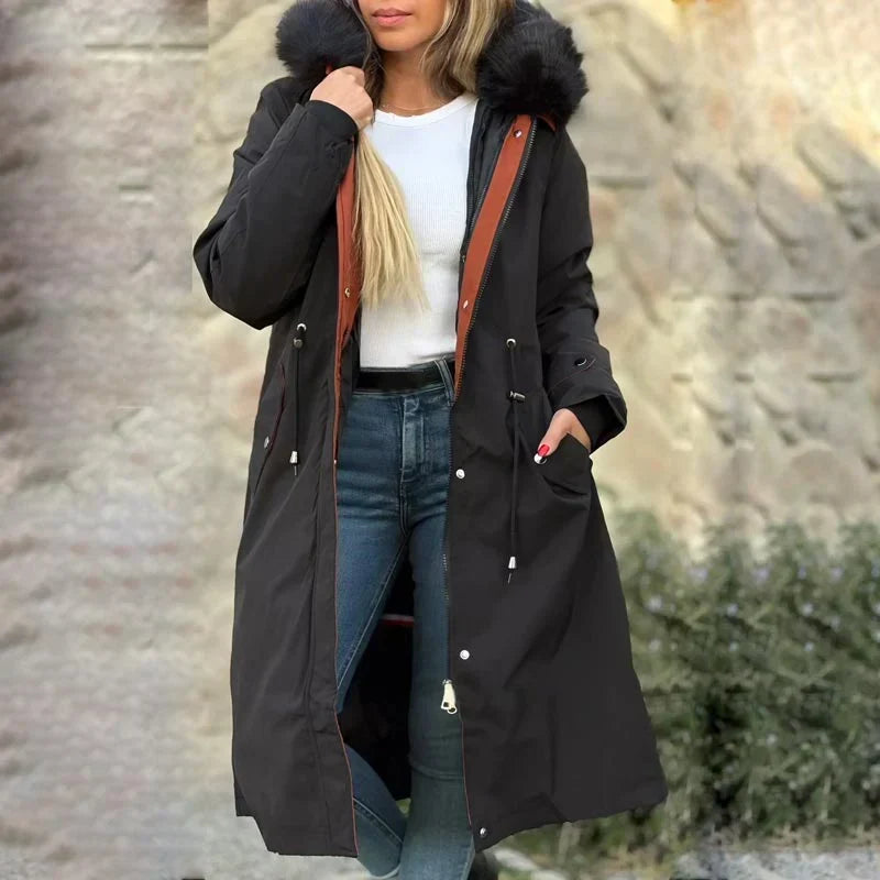 Women's winter parka with hood and fur collar