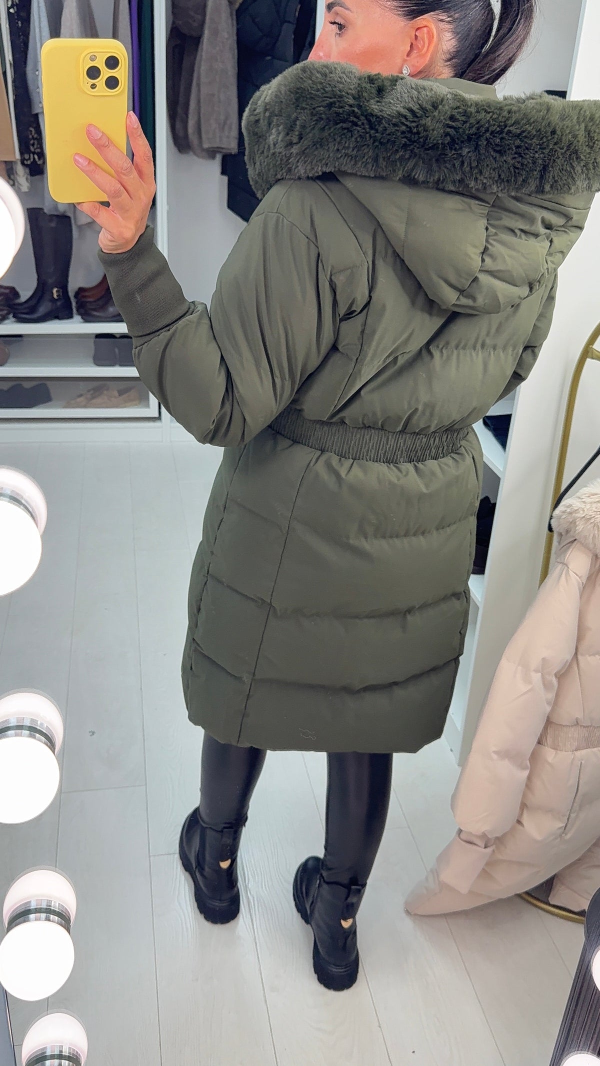 Sandie Faux Fur Hooded Longline Coat