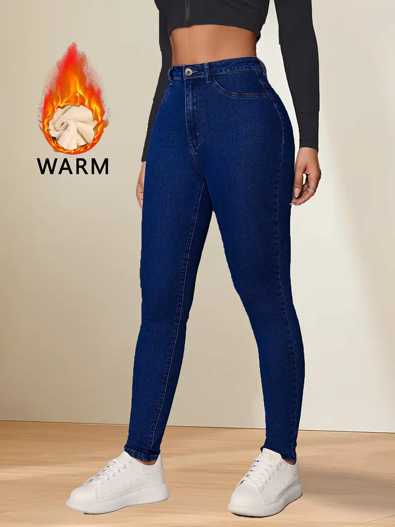 Fleece-Lined High-Waist Skinny Jeans – Warmth & Flattering Fit