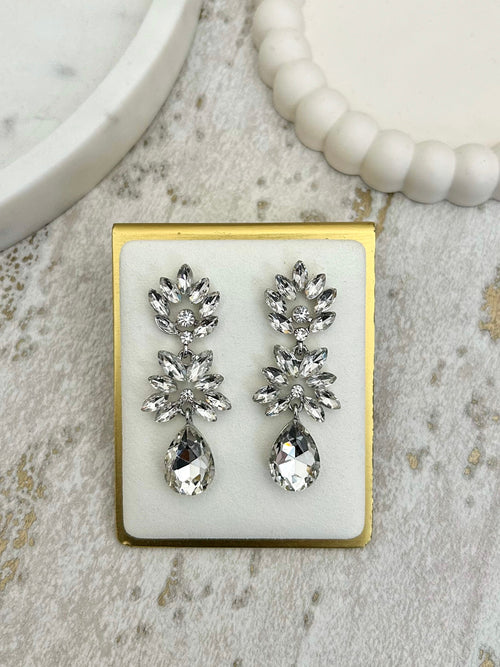 Silver Diamante Triple Drop Earrings