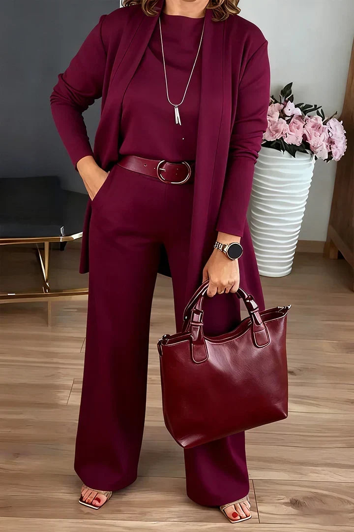 Women Solid Color Casual Three-piece Suit