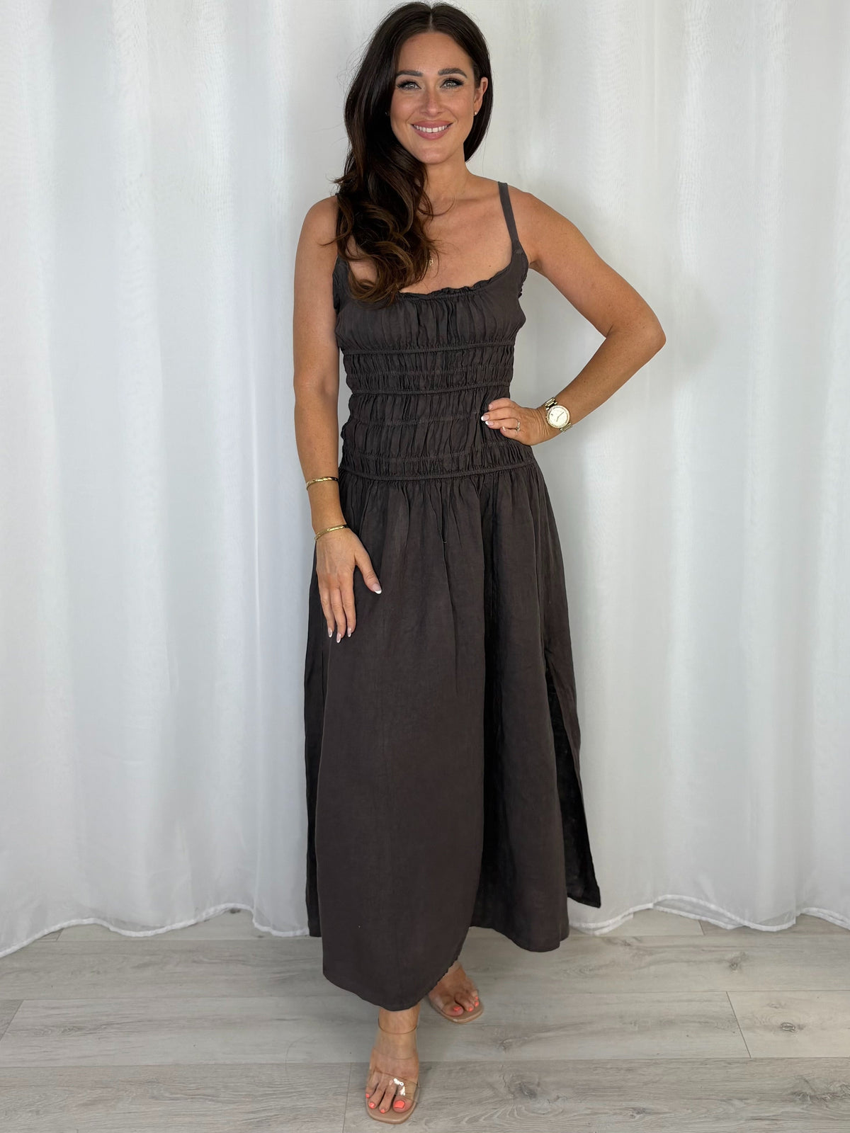 Smocked Waist Side Split Dress (2 Colours)