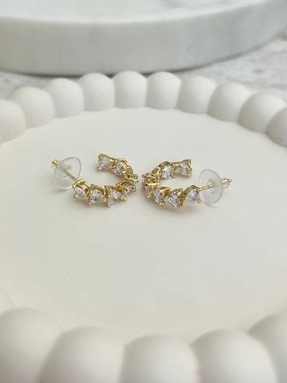 Gold Hoop Heart Diamante Earrings