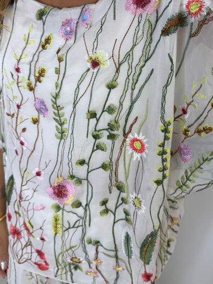 Flower Embroidered Silk Top And Trouser Co-Ord (2 Colours)