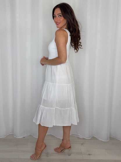 Ribbed Bodice Tiered Midi Dress (6 Colours)