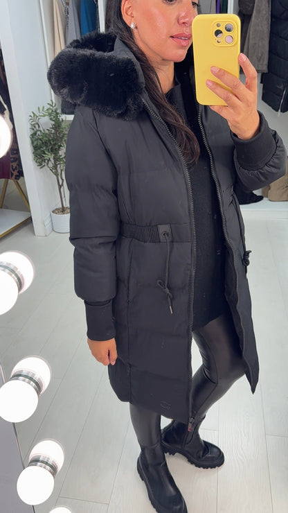 Sandie Faux Fur Hooded Longline Coat