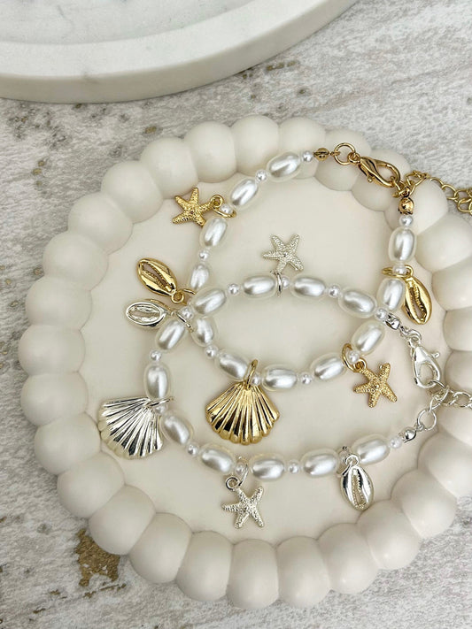 Pearl Seashell Starfish Charm Bracelet (2 Colours