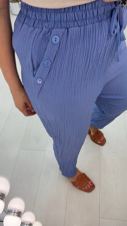 Roselle Plain Textured Wide Leg Trousers