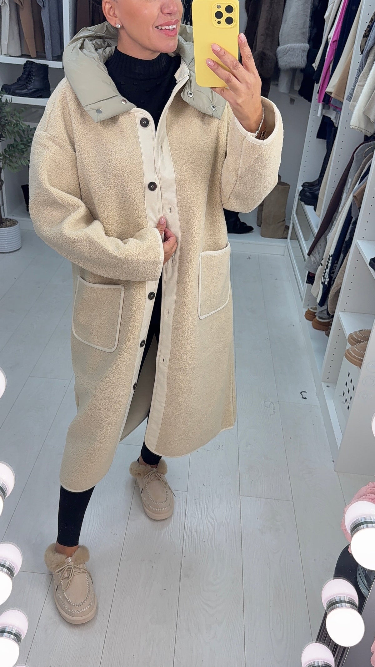 Dulcey Longline Hooded Boucle Coat