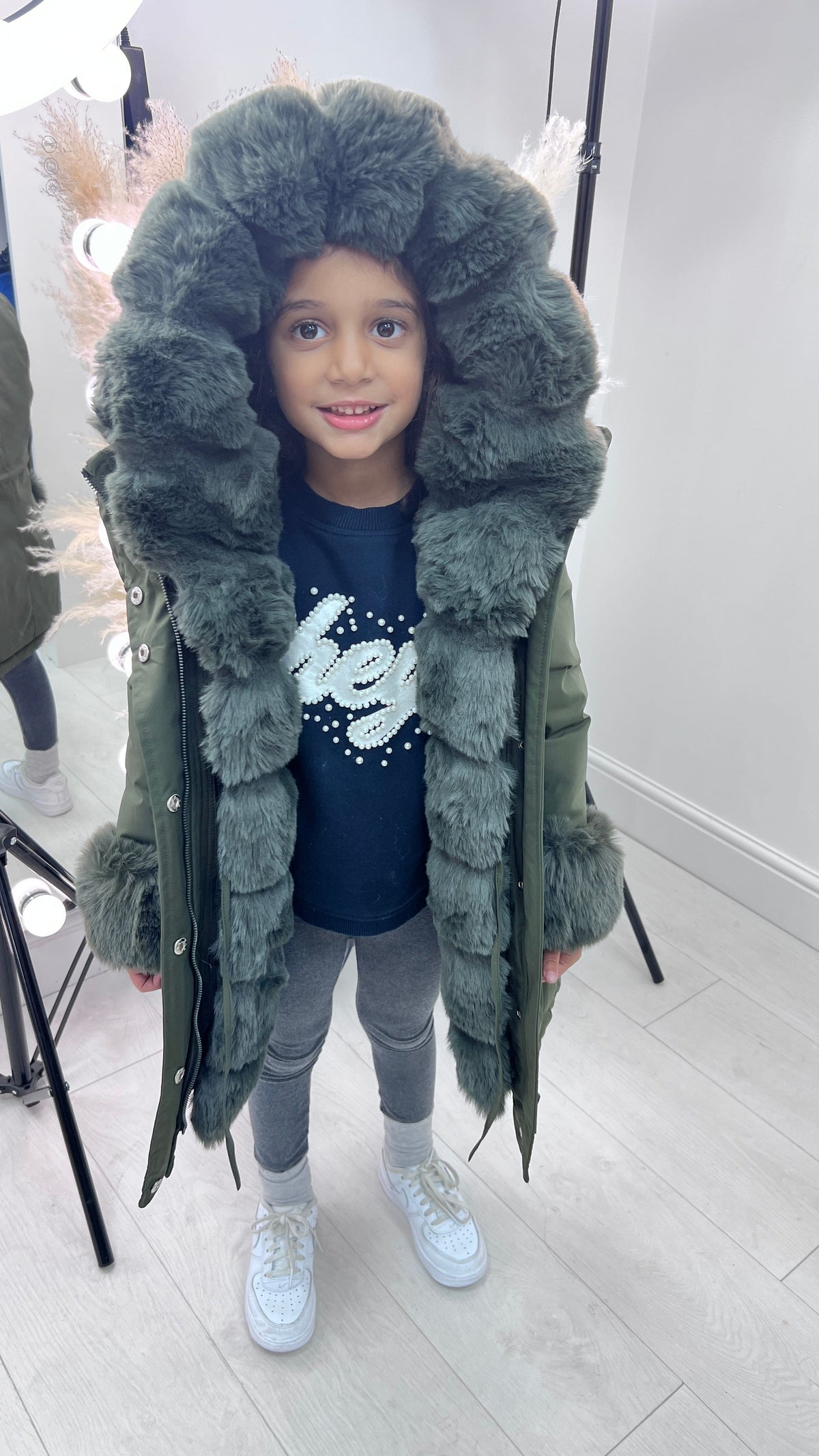 Jaya Khaki KIDS Faux Fur Hooded Toggle Coat