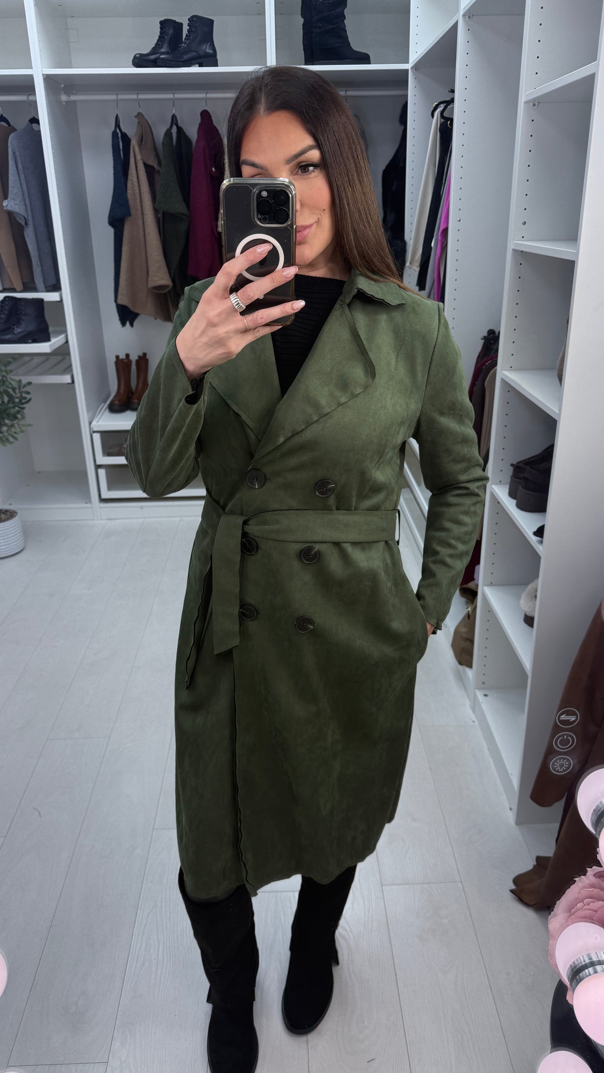 Amaia Plain Suede Belted Longline Coat