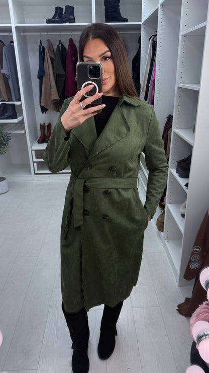 Amaia Plain Suede Belted Longline Coat