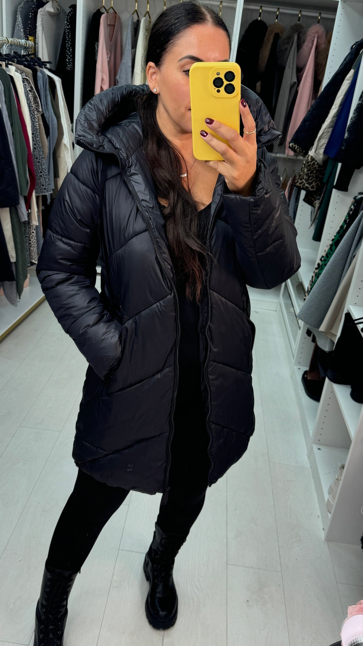 Ally Plain Chevron Design Padded Coat