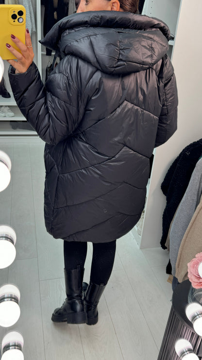 Ally Plain Chevron Design Padded Coat