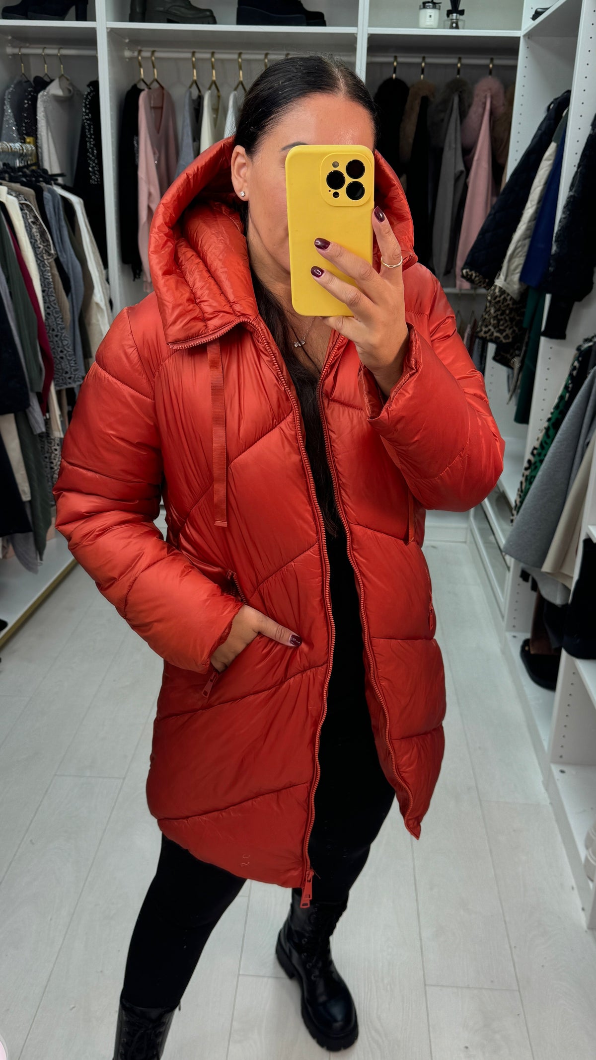 Ally Plain Chevron Design Padded Coat