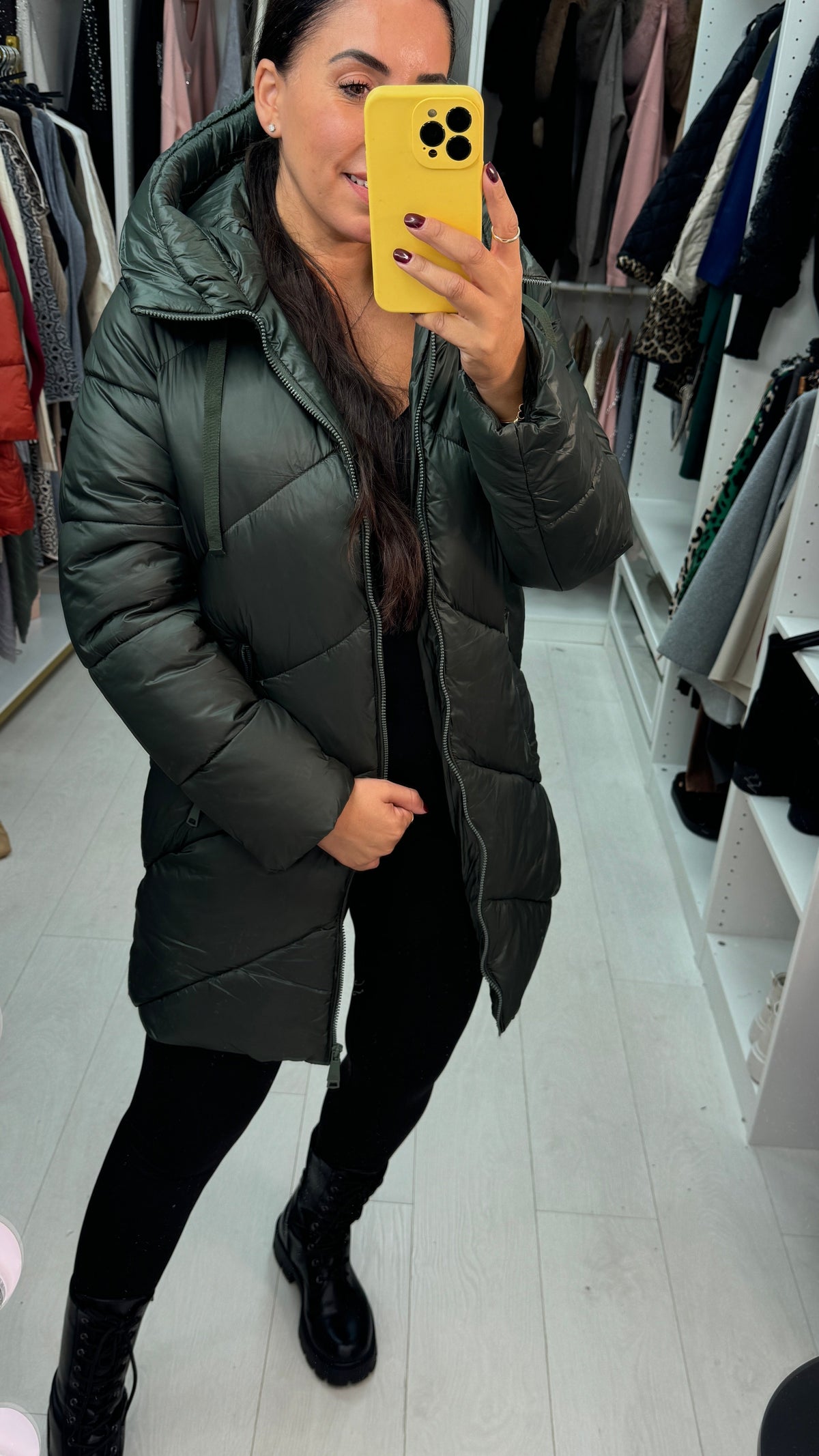 Ally Plain Chevron Design Padded Coat