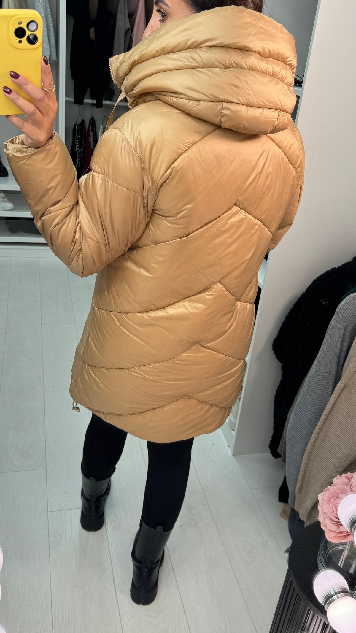 Ally Plain Chevron Design Padded Coat