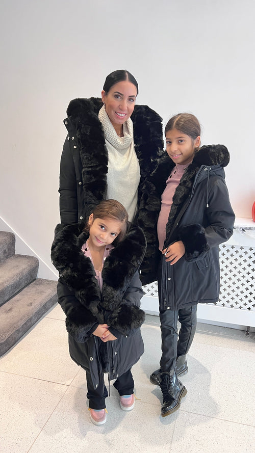Jaya Black KIDS Faux Fur Hooded Toggle Coat