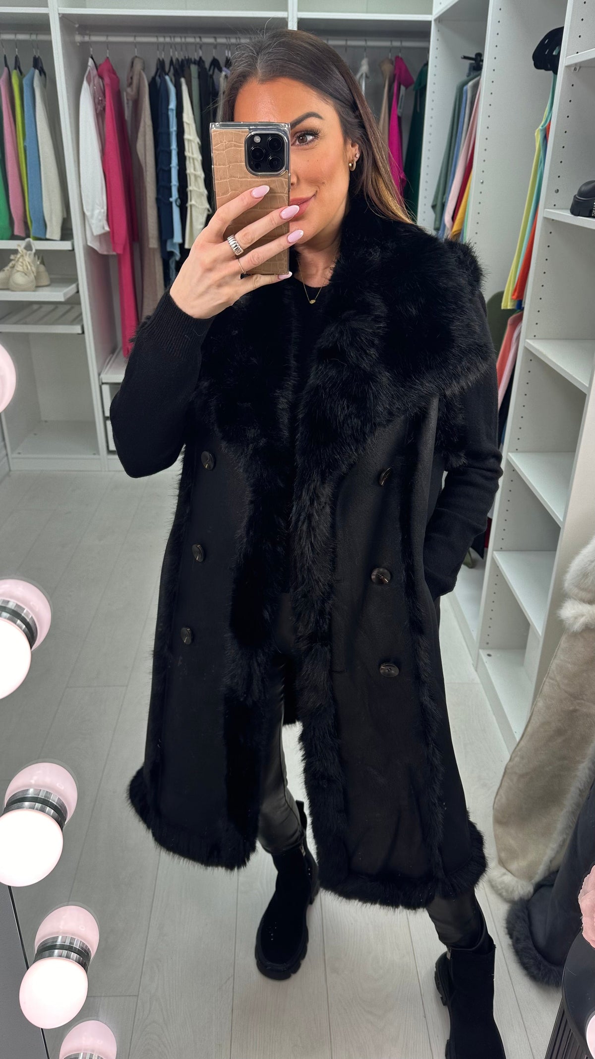 Emilie Faux Fur/Faux Suede Reversible Longline Gilet
